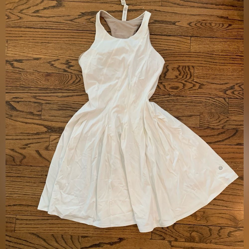 LULULEMON Court Crush Tennis Bra Top Racerback Dress White 4 - Picture 6 of 7
